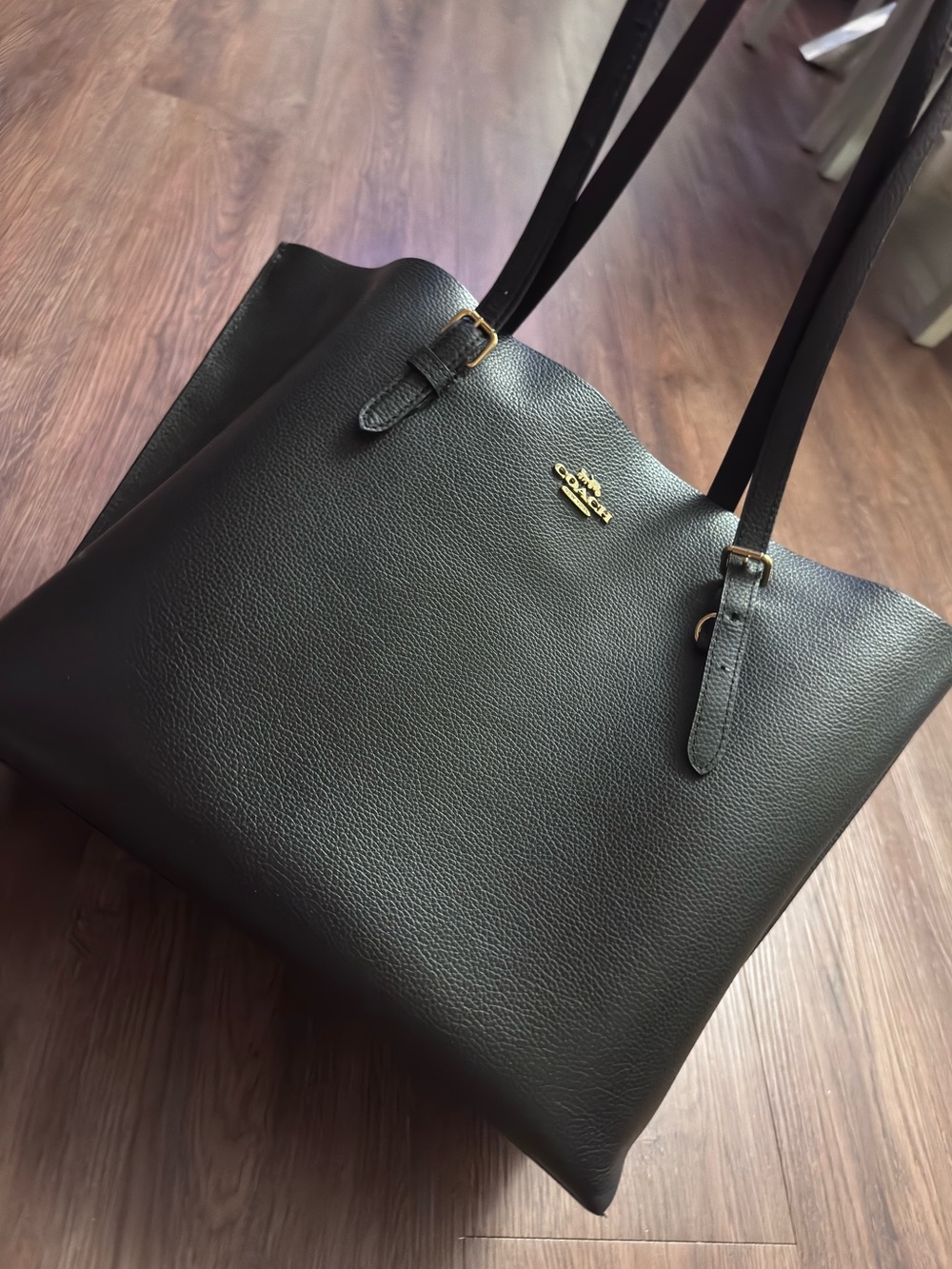 Coach Black Pebbled Leather Double-Handle Tote with Gold Logo